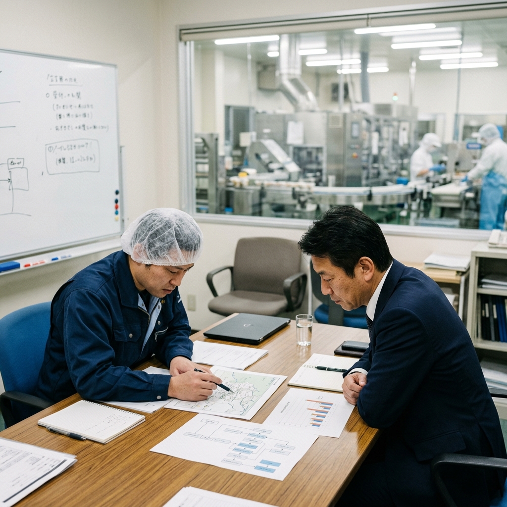 HACCP書類を見ながら打ち合わせ・審査対応をする様子