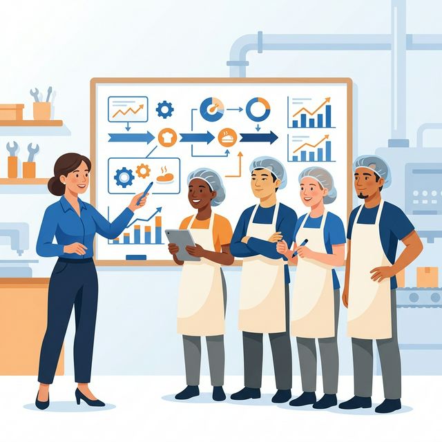 現場スタッフとマネージャーが一緒に確認している様子